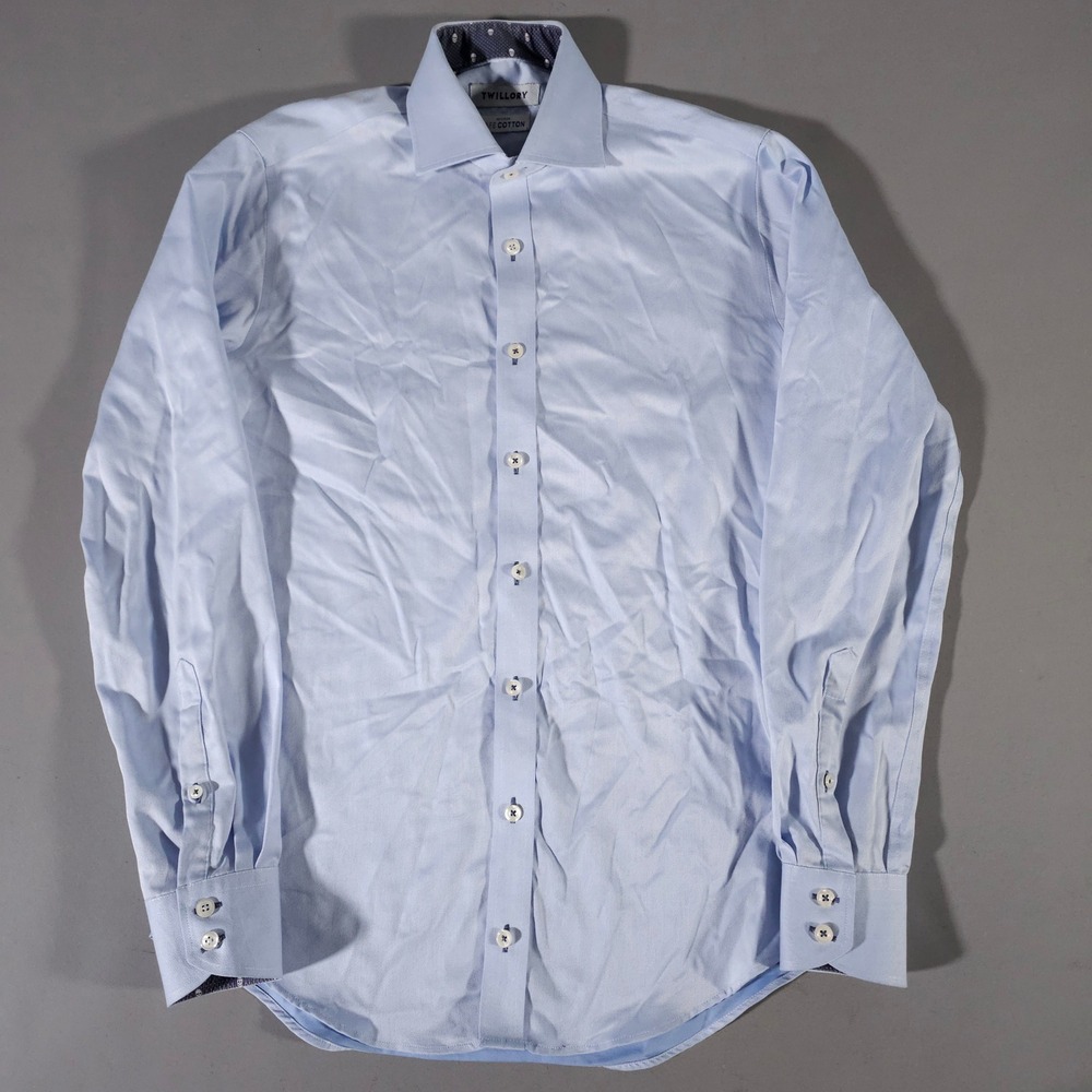 Twillory Dress Shirt Mens 14.5 32/33 Light Blue Tailored Fit Skull Trim Cotton